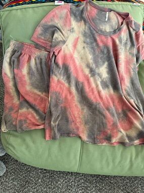 Tie-Dye Ribbed Causal Wear  Set - Coral, Taupe, Cream